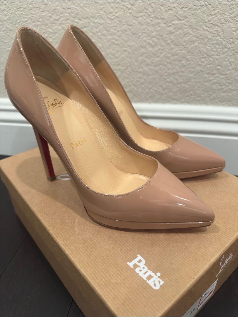 Christian Louboutin Pigalle Plato-Blush Patent Leather Pointed-Toe Pumps